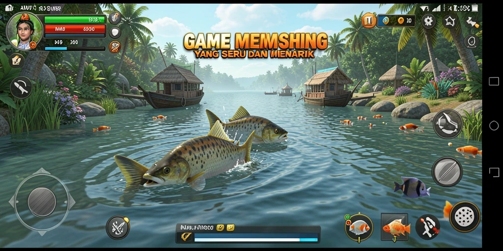 Tampilan gameplay yang mengasyikkan dalam AW8 dengan suasana memancing yang memikat.
