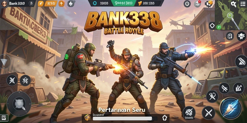 Screenshot BANK338 menampilkan aksi intens dalam pertarungan Battle Royale.