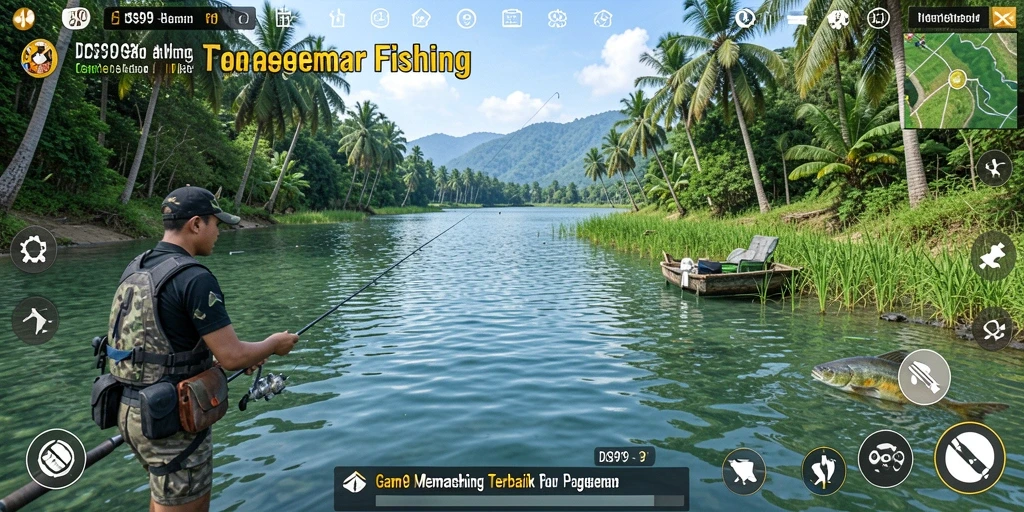 Gameplay DS99 yang menampilkan aktivitas memancing yang seru.