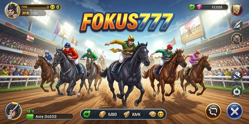 Screenshot menunjukkan aksi balapan cepat dan mendebarkan di FOKUS777.