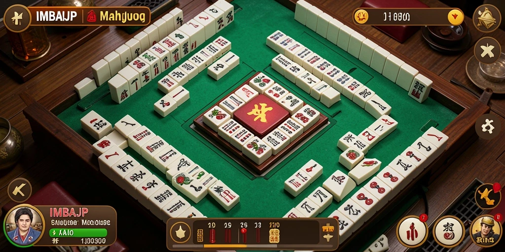 Tampilan gameplay seru dalam IMBAJP dengan desain Mahjong yang menarik.
