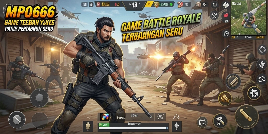 Screenshot MPO666 menampilkan aksi pertempuran mendebarkan dalam game Battle Royale.