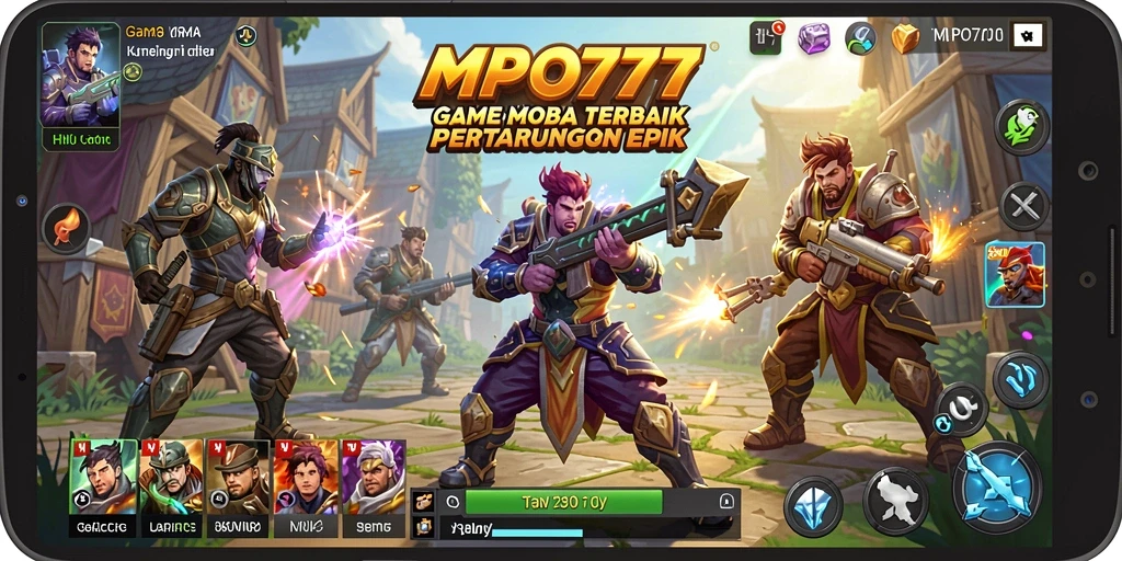Screenshot gameplay MPO777 menampilkan pertarungan seru antar tim.