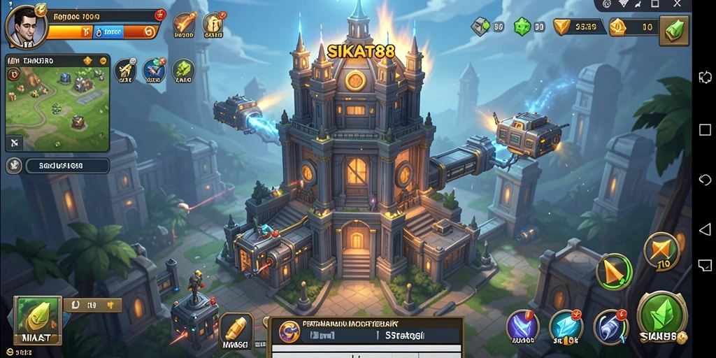 Screenshot gameplay SIKAT88 menunjukkan aksi menara pertahanan yang intens.