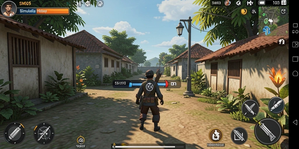 Screenshot gameplay SM605 menunjukkan grafis yang realistis dan kegiatan interaktif.