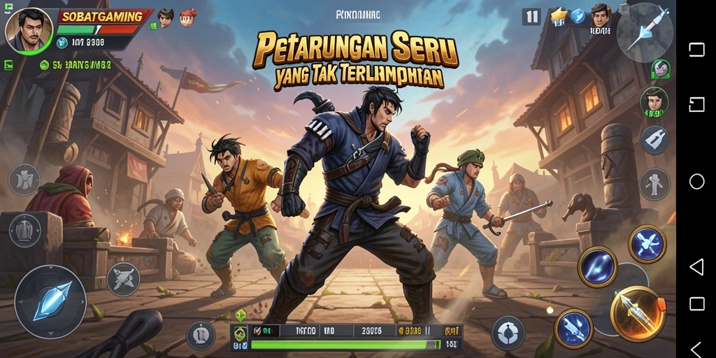 Tampilan gameplay <strong>SOBATGAMING</strong> dengan pertarungan yang intens dan karakter unik.