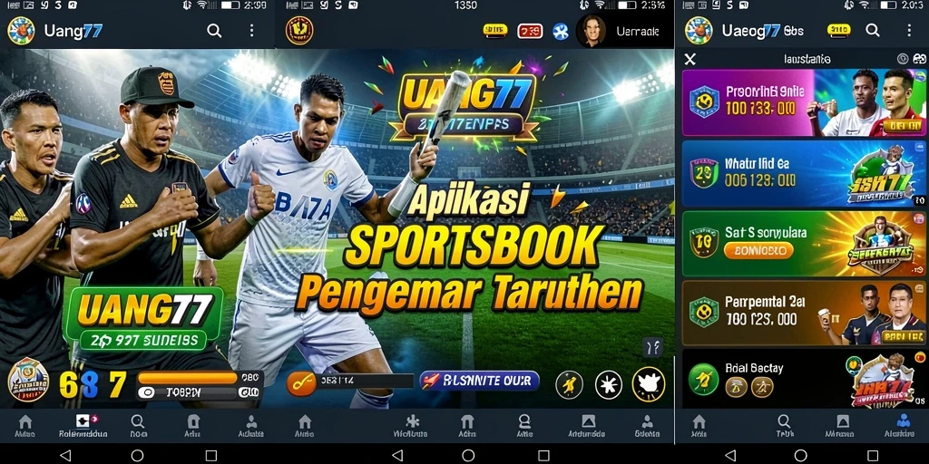 Tangkapan layar utama UANG77 menampilkan antarmuka taruhan olahraga yang interaktif.