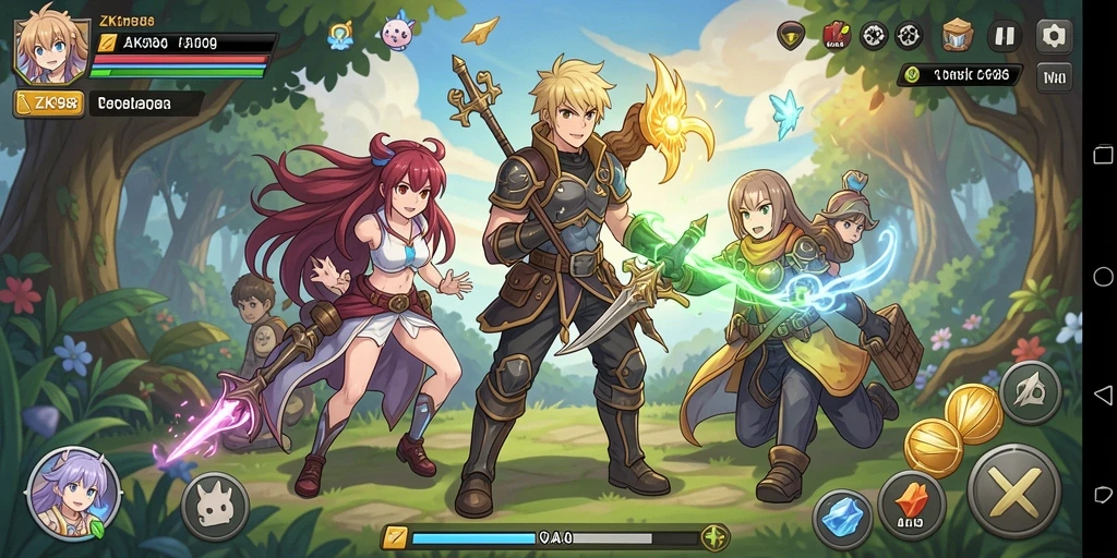 Tampilan gameplay ZK988 yang menarik dengan karakter anime yang beraksi.